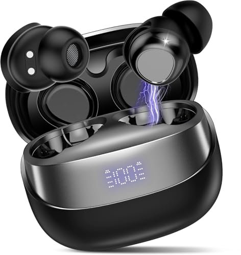 DUSONLAP Wireless Earbuds, Mini Sleep Earbuds Bluetooth 5.4 Headphones In Ear Noise Cancelling Mic, 47H Playtime Ear Buds, IPX7 Waterproof Wireless Earphones, LED Display, Touch Control, USB-C, Black