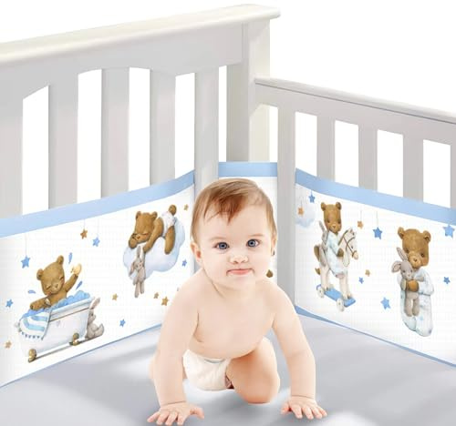 Bizcasa 2 Stück Bettumrandung Babybett,Babybett Umrandungen Breathable Netzgewebe Umrandungen,4-Seitiges Netzfutter, Kinderbett Schutz für Kinderbetten-Verstellbar,Abnehmbar -340cmx30cm + 160cmx30cm