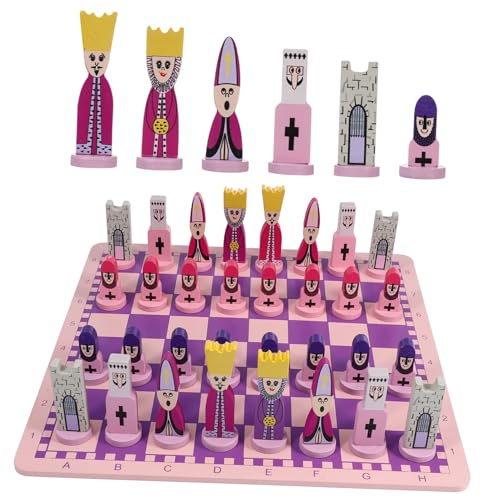 Warmhm Kinder Schachspiel Holz Reiseschach Satz Mit Cartoon Figuren Lernspielzeug Geistiger Fähigkeiten Für Kinder Und Erwachsene