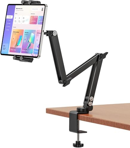 JUBORUI Soporte Tablet Mesa, 360°Giratorio Soporte iPad Mesa con Brazos Metálicos, Soporte Tablet Cama para iPad Pro/Air/Mini, 4.7-13.5 Tablets