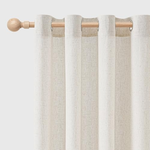 JIUZHEN Vorhänge Leinen Vorhang mit ösen Wohnzimmer Leinenoptik Gardine Halbtransparent Boho Gardinen Ösenvorhang 2er Set H 245 x B 140 cm Gardine für Kinderzimmer Moderne Natur, Leinen