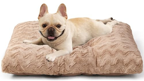 EHEYCIGA Hundebett Mittelgroße Hunde Waschbar, 73x53cm, Hundekissen Flauschig für Kleine Mittelgroße Hunde, Kuschelig Umkehrbare Hundematte mit Kunstpelz und Kunstleinen, Braun