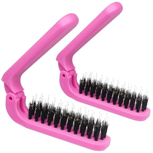 Qjaiune 2 Pack Foldable Hair Brush Travel Hairbrush, Boar Bristle Hair Brush Portable Collapsible Pocket Comb for Women and Men, Suitable for Travel, Purse, Anti-Static Design (Hot Pink)