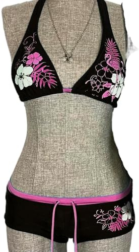 WANGQIQI Bikini i ett stycke med blommönster för kvinnor, halter-baddräkt för stranden, rosa, storlek S