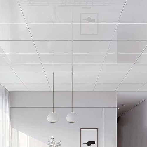 Enigmaire Dalles De Plafond Autocollantes en PVC,Plaque pour Plafond Salle De Bain A Coller,Dalles de Plafond Suspendue en PVC imperméable,Peut êTre Coupé,pour sous-Sol,Cuisine,Salle De Bain