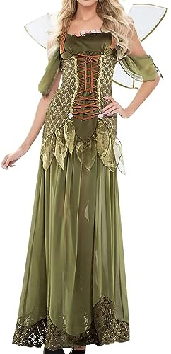 2026 Disfraz de Halloween Navidad Mujeres Halloween Cosplay Encantador Alas de Hada Verde Conjunto de Disfraz (Verde, M)