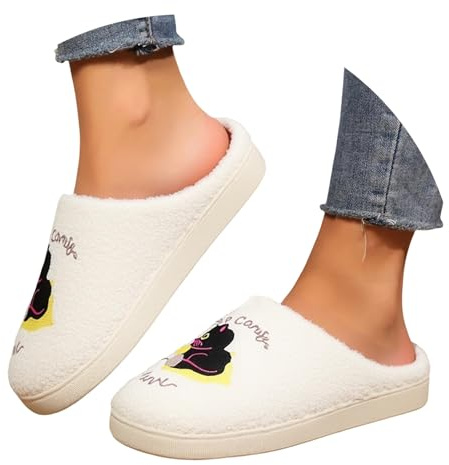Generisch Zapatillas de estar por casa para mujer, forradas, cálidas, con estampado de dibujos animados, bonitos zapatos de cabaña para hombre, antideslizantes, de fieltro, de invierno, suaves