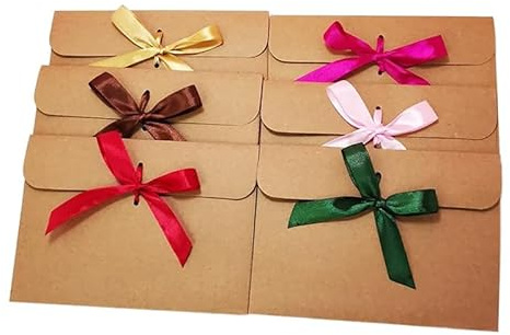 Busta Kraft,30 Pezzi busta in Stile Vintage,Rettangolari busta da Lettera con Fiocco,busta Vintage Fatta a Mano,con 30 Nastri,per Biglietti Regalo per Feste,Natale, Matrimoni(6 Colori)