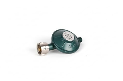 Gazcamp Gasdruckregler 30 mbar, Propangas-Druckminderer für 3kg, 5kg und 11kg Gasflaschen, Metall, 1,5 kg/h Durchflussleistung, DIN EN 16129 Zertifiziert, Außenbereich