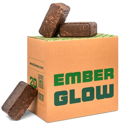 Bioenex Briquettes de Nuit Emberglow | Chaleur Jusqu’à 8 Heures | Chaque Pack Contient 20 briquettes | Compatibles avec Tous Les appareils de Chauffage au Bois (4 x Pack de 20 kg)