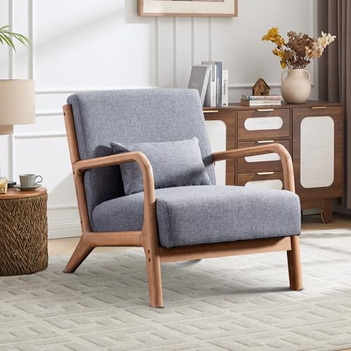 EBELLO Accent Sessel mit Kissen,Holzrahmen,gepolstert, Grau