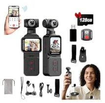 5K Handheld Action Camera, Portable Pocket Vlogging Camera with Image Stabilization, 270° Rotatable Wide-Angle Lens, Rotating Touchscreen, WiFi, Remote & App Control for Travel Sports (128G)
