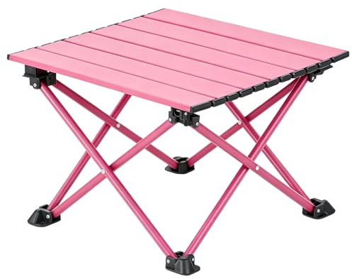 Wind Tour Roll-Up Camping Table, 4-Person Lightweight Portable Outdoor Table with Carry Bag for Picnics BBQ Travel (15.7”x13.7”x11” | Pink)