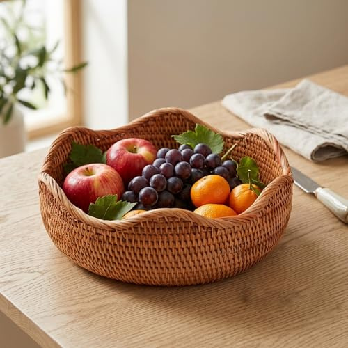 Cestini per il pane da portata, cestini da portata in vimini intrecciati da 24 cm, contenitore multiuso per l'organizzazione del bancone della cucina