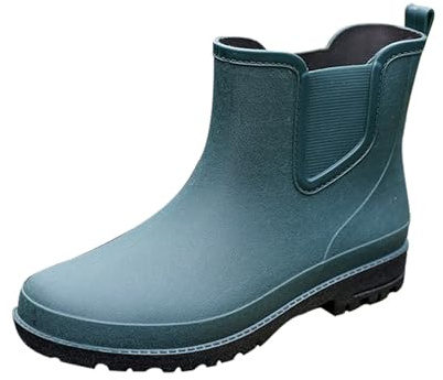 Generisch Stivali da pioggia da uomo, con plateau, antiscivolo, impermeabili, corti, in gomma, classici, da giardino, per pesca, caccia e giardinaggio, verde, 41 EU