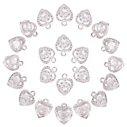 PandaHall 100 Stück Anhänger aus Legierung mit kubischem Zirkonia für selbstgemachten Schmuck, Platin, 13 x 8 x 6 mm, Loch: 1 mm