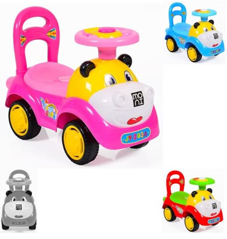 Moni Kinderauto, Rutscher Laufhilfe Super Car lustiges Design, Melodien, Rückenlehne (rosa)