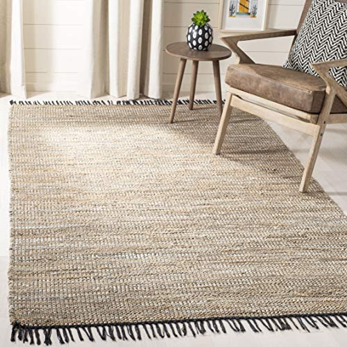 SAFAVIEH Vintage Leather Collection Accent Rug - 3' x 5', Beige, Handmade Boho Fringe Leather & Jute, Ideal for High Traffic Areas in Entryway, Living Room, Bedroom (VTL203B)