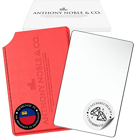 Anthony Noble & Co. Eleganter Taschenspiegel in Kreditkartenformat, Spiegel klein aus poliertem Metall, Kleiner Spiegel inkl. Designer-Schutzhülle