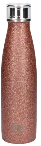 Built C000833 Perfect Seal Leakproof Insulated Water Bottle/Thermal Flask, Stainless Steel, 480 ml, Rose Gold Glitter