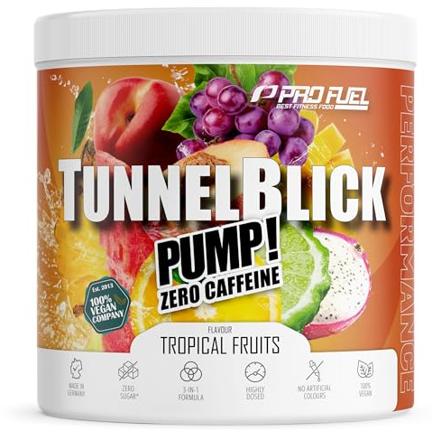 Pump Booster³ ohne Koffein TROPICAL FRUITS 440g - innovative Pump Formel aus Aminosäuren und Pflanzenextrakten – hochdosierter Pre Workout Booster³ koffeinfrei - Made in Germany - 100% vegan