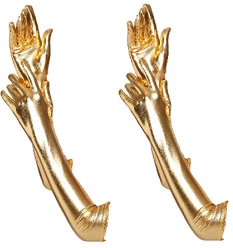 krautwear® Damen Finger Handschuhe Metallic ca. 44 cm Lang Gold Silber
