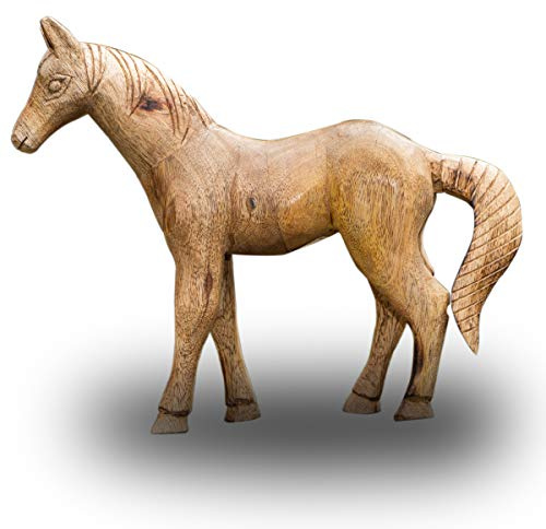 Antikas - Pferde Figur Gartenfigur Holzfigur Tiere Tierfiguren Dekoration - 32 cm x 26 cm