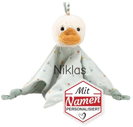 Sterntaler Ente Edda Kuscheltuch mit Namen Bestickt, Schmusetuch Einschlafhilfe für Jungs & Mädchen, Baby & Kinder personalisiert (M 29cm, Plüsch)