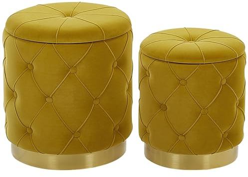 Beliani Runder Pouf im 2er Set Samt gelb Ottoman Sitzpouf Chesterfield Stil Pueblo