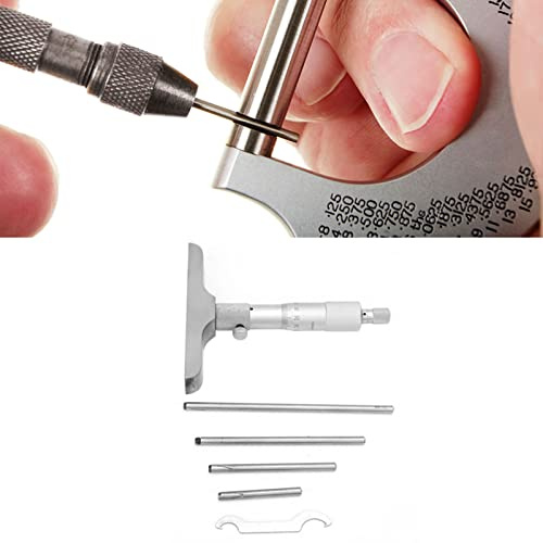 Stainless Steel High Accuracy Round Head Depth Micrometer Gauge Gage Measuring Tool with 4 pcs Connecting Rods(0-100mm 4in)