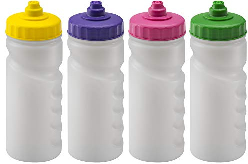 Foxberry 500ml Reusable Water Bottles - 4 Pack - Hands Free Lid - Spill Proof and Leak Proof Spout - BPA Free - Dishwasher Safe - Kids - School - Sports - Clubs