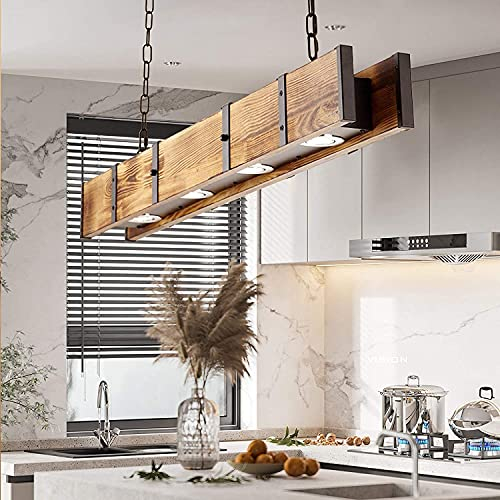 DHGIE Retro Hängelampe Industrieller Stil Hölzernes 48W LED Pendelleuchte Altes Handwerk Vintage Esstischlampe Kücheninsel Restaurant Bar Decken Hängeleuchte,Höhe Frei Einstellbar, Ø100cm