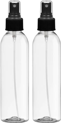 BRIGHTFROM Fine Mist Spray Bottles 6 OZ, Cylinder BPA Free Refillable Containers, Clear, Empty for Essential Oils, Spray, Water - 2 PACK (Black)