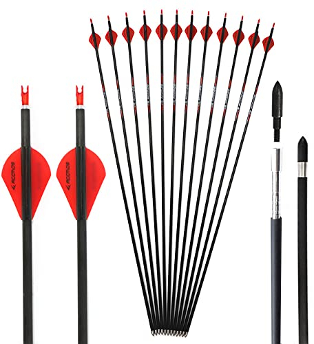 ACCMOS ID 5,2 mm Spine 500 Bogensport Carbonpfeil 29 Zoll Jagdpfeil, Schrauben Pfeilspitze, für Erwachsene Jugend Pfeil und Bogen Schießen 12 Stück (red-b Spine 500, 29inch)