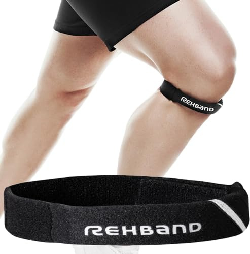Rehband Patellasehnen-Bandage Sport, Patella Kniebandage mit Druckpolster, Patellasehnen-Band für Laufen, Fußball, Handball, Tennis, Farbe:Schwarz, Größe:L/XL