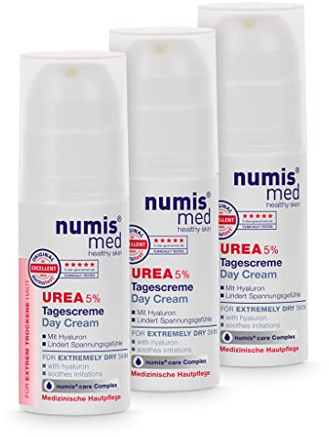 numis med Tagescreme mit 5% Urea - Hautberuhigende Gesichtspflege | für beanspruchte Gesichtshaut - vegane Gesichtscreme ohne Silikone, Parabene & Mineralöl - Hautpflege Gesicht Creme 3x50 ml