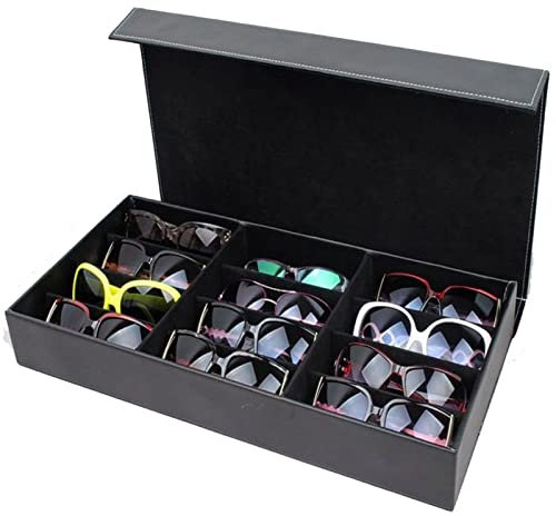 Brillenbox Brillen Display Brillenkoffer, Sonnenbrillen Organizer 12 Grids Brillen Display Tray Lesebrille Vitrine Brillen Aufbewahrungsbehälter-Kasten-Standplatz-Halter mit Deckel Brillenaufbewahrung