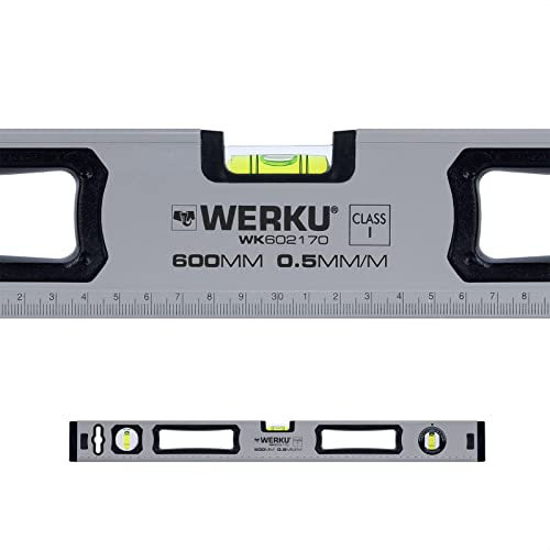Werku WK602170, Nivel Rectangular 600 mm, Aluminio, Magnético, Medición en Centímetros, Nivelado Horizontal, Vertical y Ajustable 0-90º