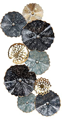 levandeo 3D väggbild 47 x 98 cm ringar cirklar metall blå svart dekorativ tallrik väggdekoration design väggkonst metallbild