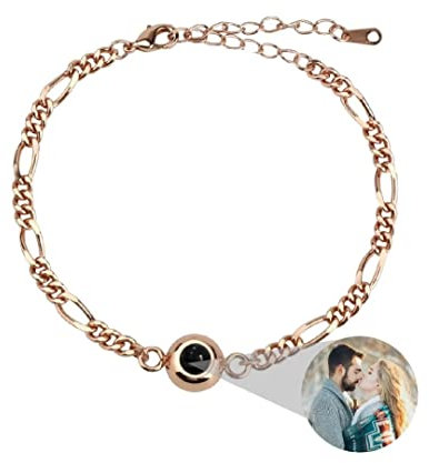 Personalisierte Foto Armband Einstellbar Rund Projektion Armband mit Bild im Stein Edelstahl Ich Liebe Dich Armband 100 Sprachen für Damen Denkmal Weihnachten Freundschaft Geschenk