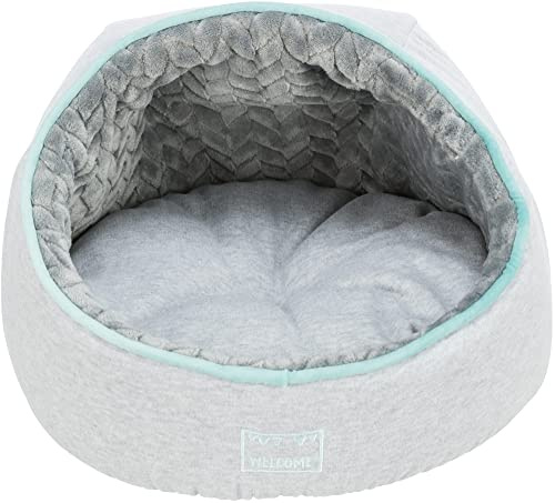 TRIXIE rutschfestes und besonders kuscheliges Hundebett JUNIOR HÖHLE, RUND, Ø 40 × 27 cm, HELLGRAU/Mint mit integriertem, waschmaschinengeeignetem Wendekissen - 38255
