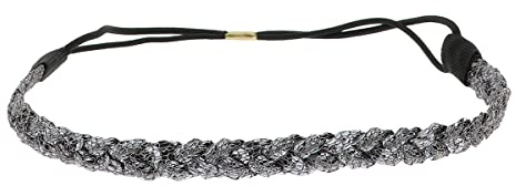 Grå paljett hårband för damer – tunt elastiskt hårband, en storlek – pannband för bröllopsfrisyr eller strass-paljettfest – glänsande pannband, look boho hippie