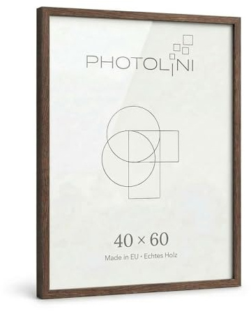 PHOTOLINI Bilderrahmen 40x60 Holz Eiche dunkel, 40x60 cm Bilderrahmen Made in EU, Holzrahmen 60x40 mit bruchsicherem Acrylglas, Frame zum Aufhängen mit Zubehör - für Ihre liebsten Fotos & Bilder