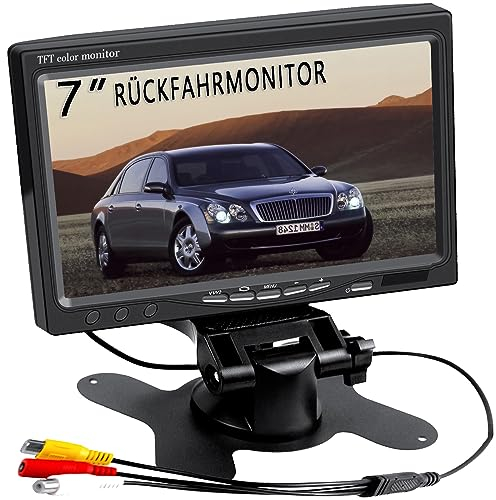 AISHICHEN 7 Zoll Rückfahrmonitor für Rückfahrkamera Kamera System, TFT LCD Rear View Monitor Screen für Auto SUV Van Truck mit Zwei Video Eingang, Power 12V/24V, Kamera Nicht enthalten, Monitor nur