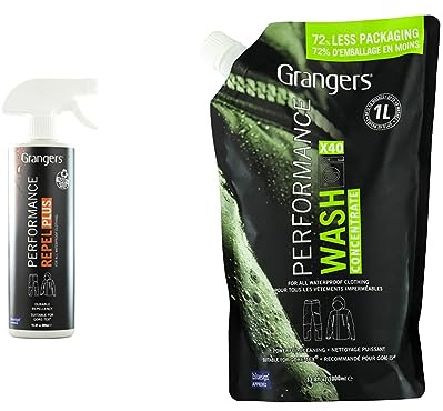 Grangers Performance Repel Plus | 500ml | Powerful spray-on waterproofer for outdoor clothing & Performance Wash | 1litre