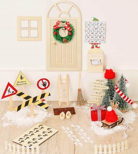 Wichtel Zubehör Wichteltür Set mit Briefen Weihnachten, Im Dunkeln Leuchten Baustelle Adventskalender Fußspuren Schablone Schlitten Briefkasten Mütze Wichtelhaus Bastelset Feentür Made China