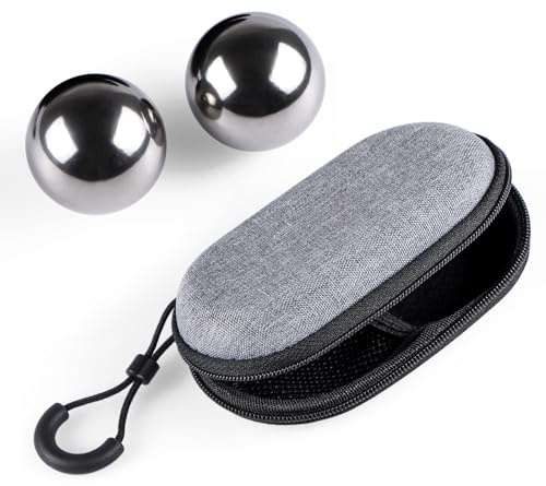 BIMUYI Massagebollar med fodral, 304 rostfritt stål Baoding-bollar, diameter 40 mm, kinesisk handträningssfär, förpackning med 2