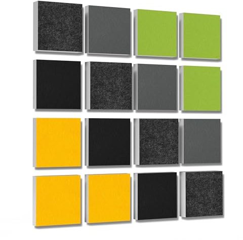 platino24 Akustikpaneele 16 Elemente 3D-Set Colore Quadrat 27,5 x 27,5 cm Multicolore I Schallabsorber aus Basotect G+ mit Akustikfilz I Schalldämmung Wand & Decke I Akustikelemente Wandpaneel