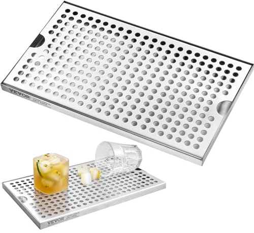 VEVOR 12x7 304 Stainless Steel Kegerator Trays with 4 Non-Slip Rubber Pads and Detachable Cover, Heat/Cold Resistant Beer Tower Drip Pan for Bar Restaurant Coffee Shop Home, Silver