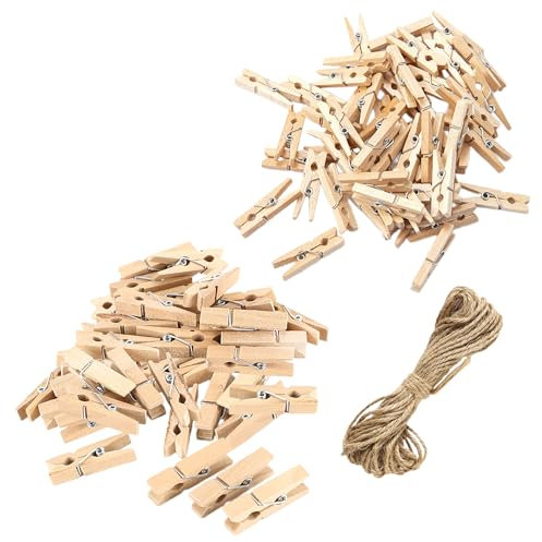 100 mollette in legno, corda da 10 metri, clip per foto, clip retrò, mollette fai da te, porta biglietti di vacanza, porta appunti per foto e appunti
